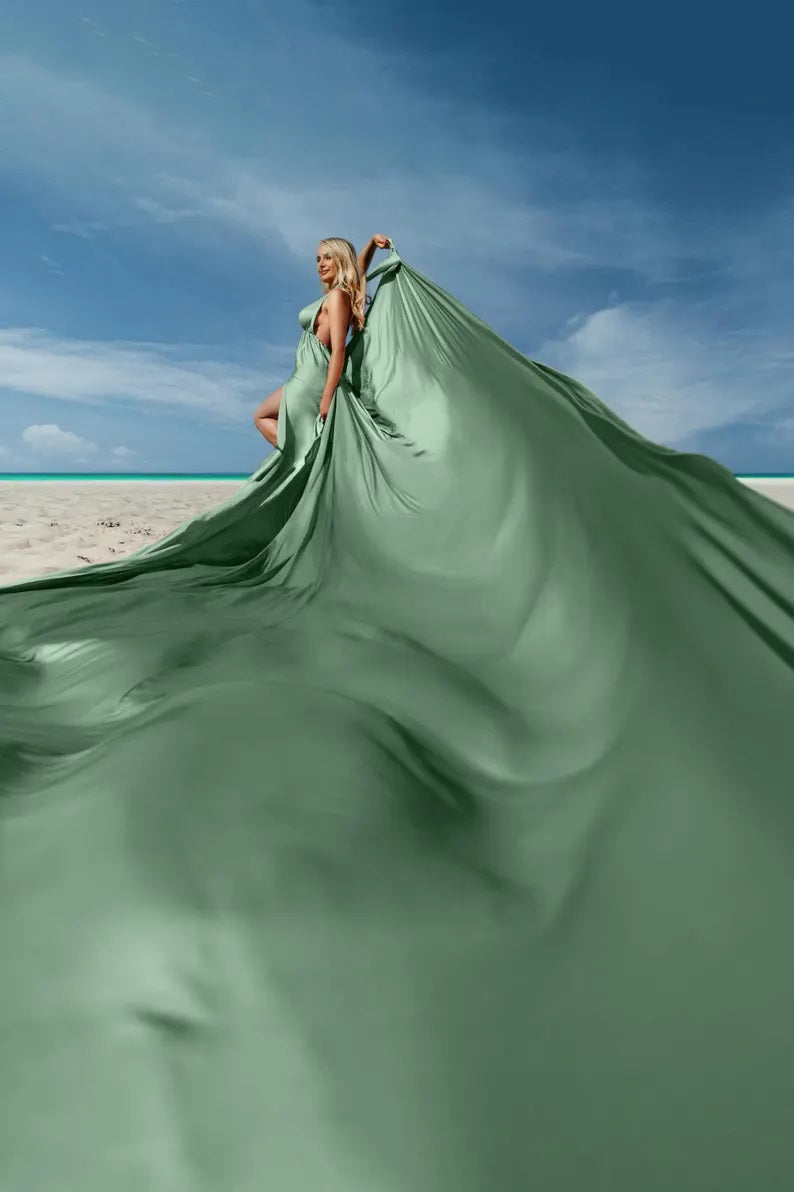 Sage Green Flying Dress For Photoshoot Long Flowing Dress Flying