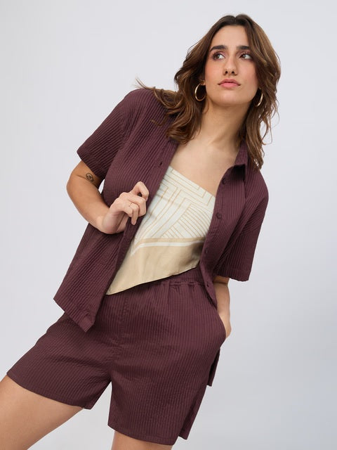 Textured Shirt Deep Ember Women Boyfriend Shirts
