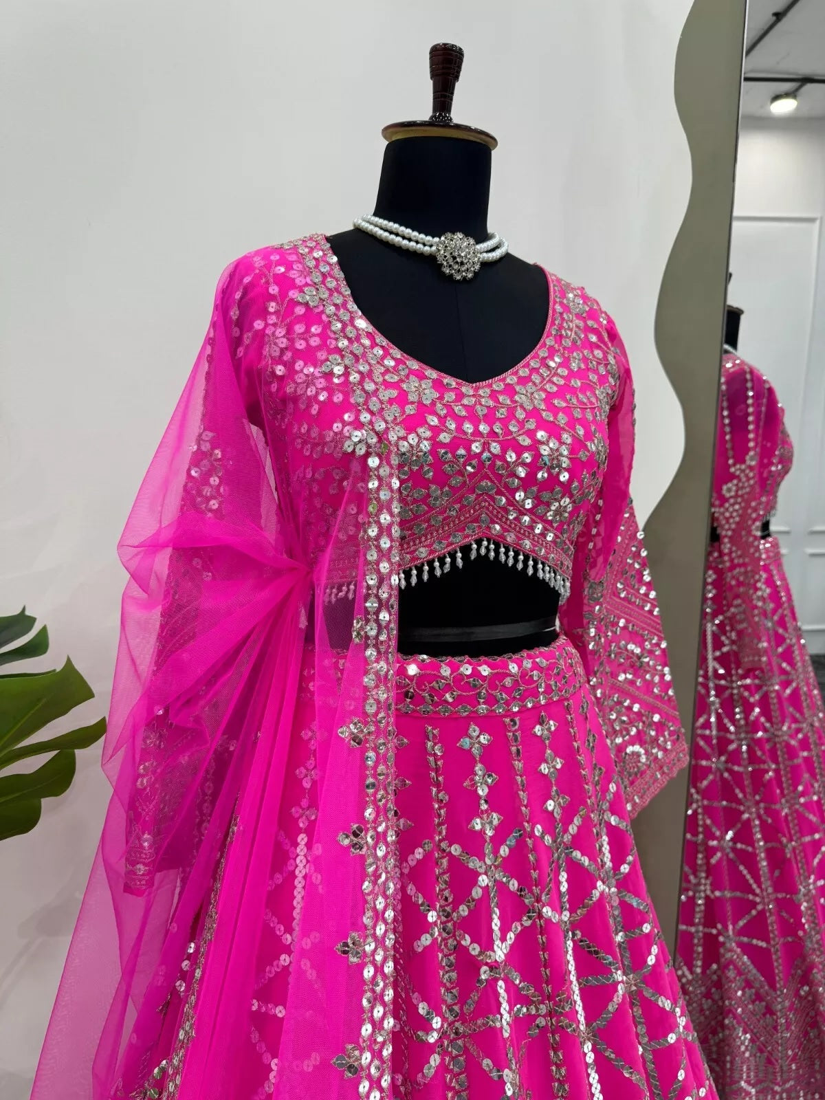 Pink Traditional Wedding Georgette With Thread Work Lehenga Blouse & Dupatta
