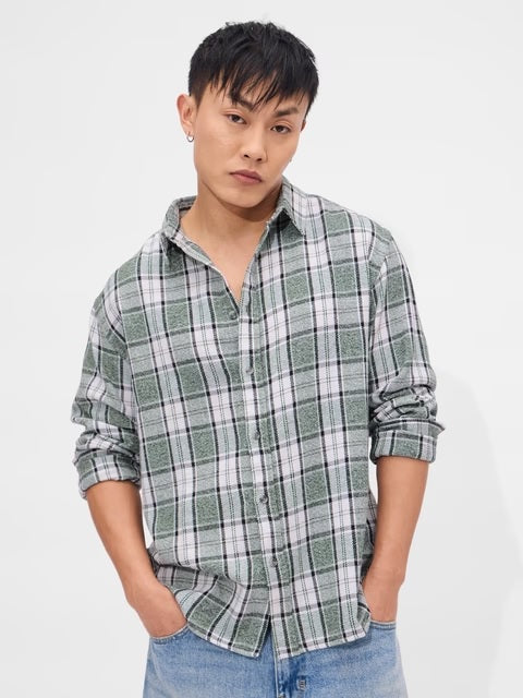Plaid Fern Grid Men Relaxed Shirts