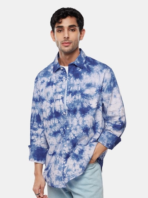 Tie Dye Blue Men Relaxed Shirts