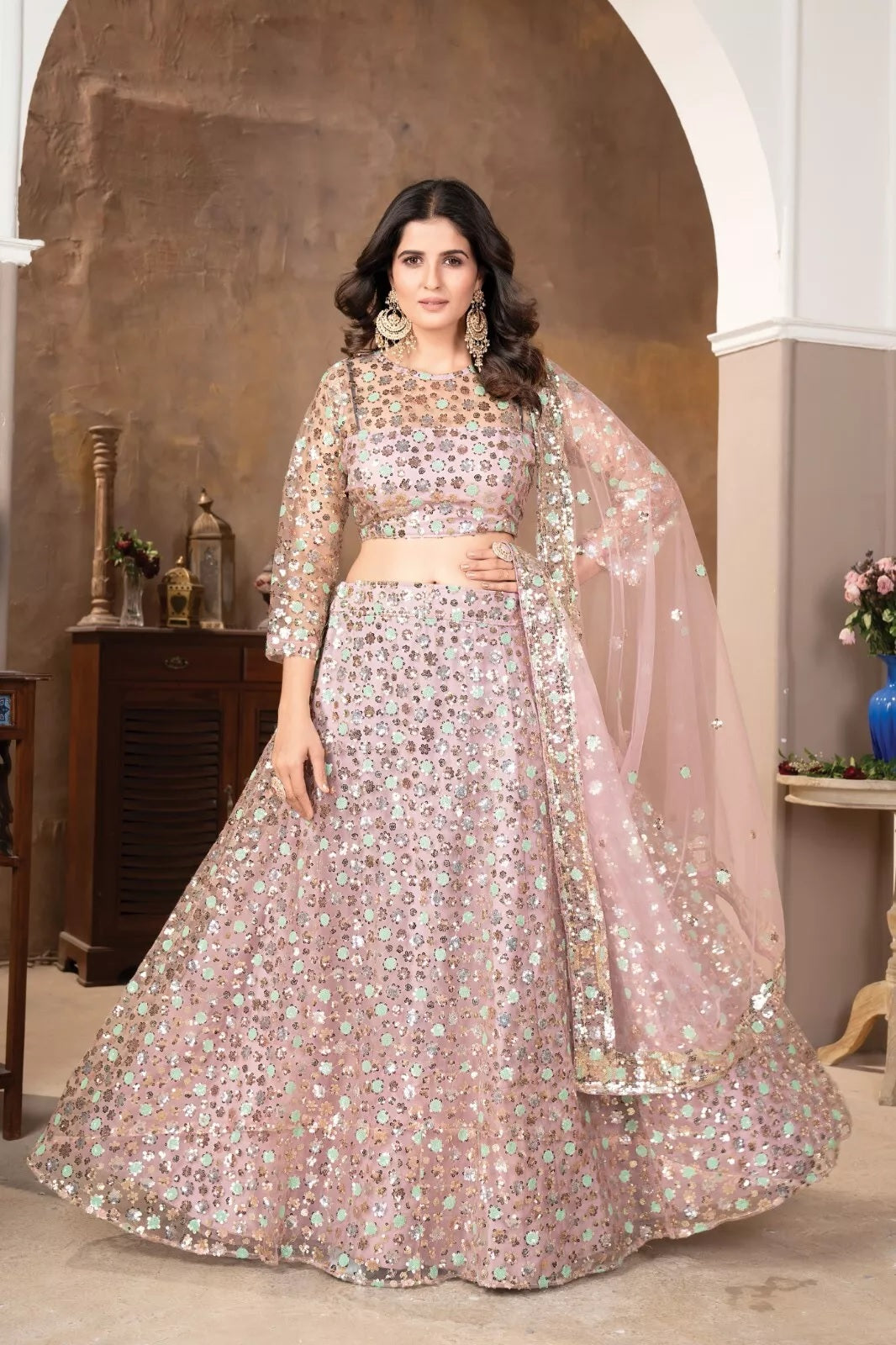 Embellished With Sequence Work Designer Lehenga Blouse & Dupatta