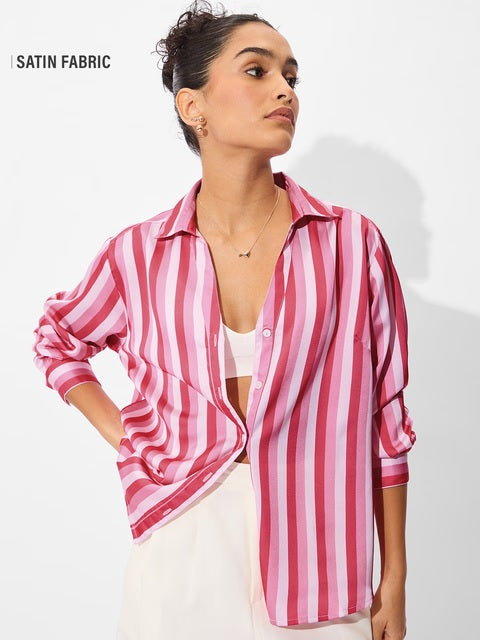 Satin Shirt Rosebud Stripes Women Shirts