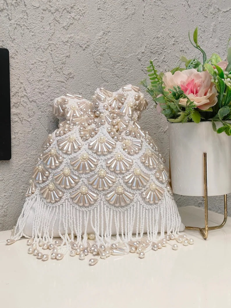 White Pearl Beaded Potli Bag