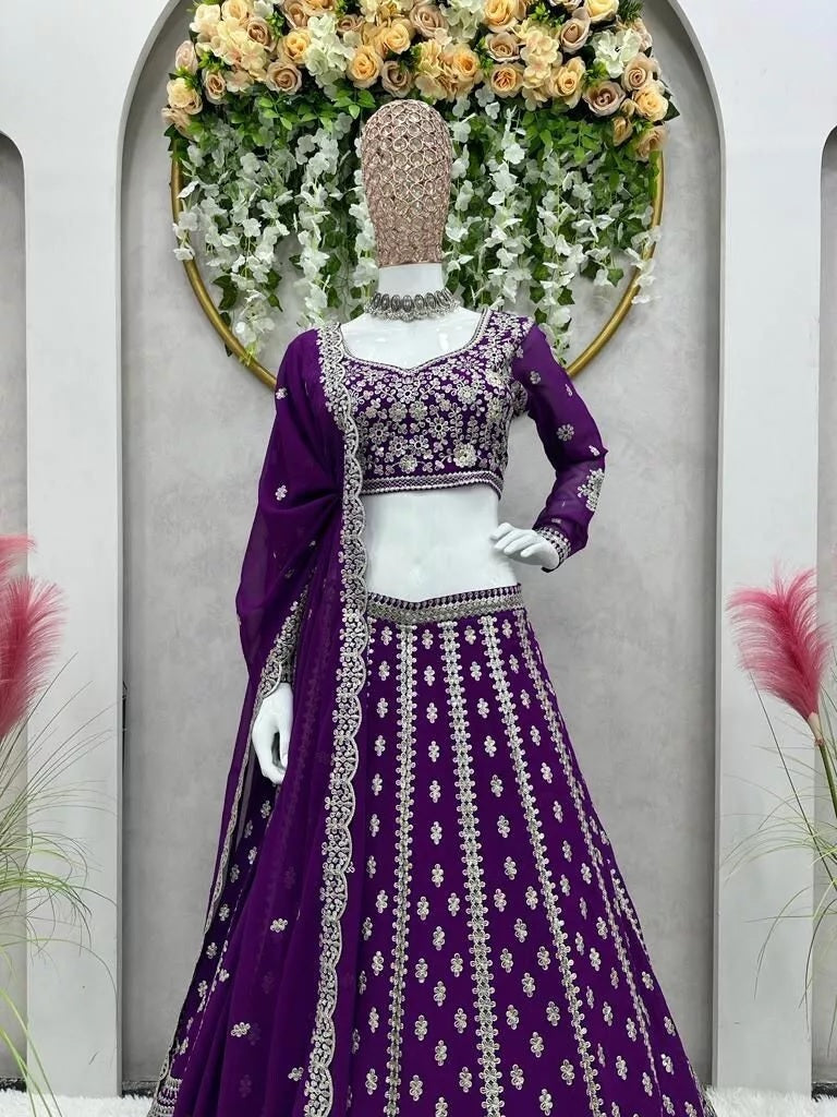 Purple Georgette Beautiful Traditional Lehenga Blouse Dupatta