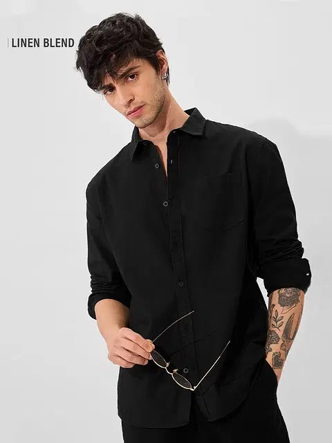 Cotton Linen Midnight Black Shirts