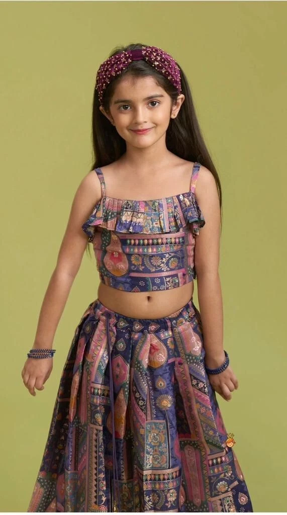 Kid's Wedding Party Wear Heavy Mun Mun Silk With Designer Print Lehenga & Blouse22-KL