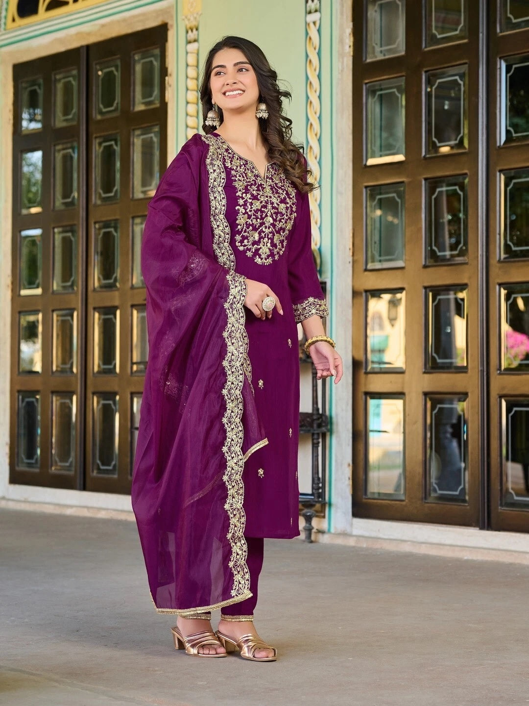 Classic Traditional Designer Roman Silk Salwar Kameez Suit 12-AW