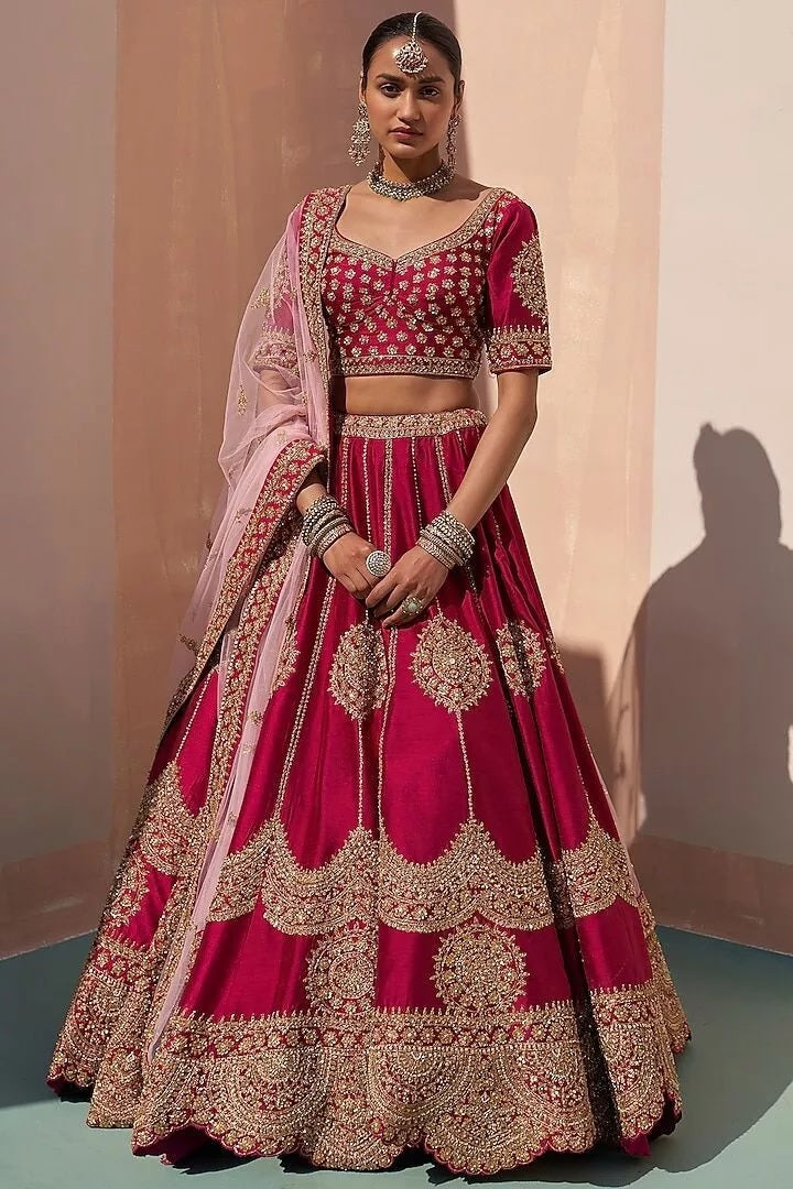 Jalpuri Silk With Embroidery Sequence Zari Design Work Lehenga
