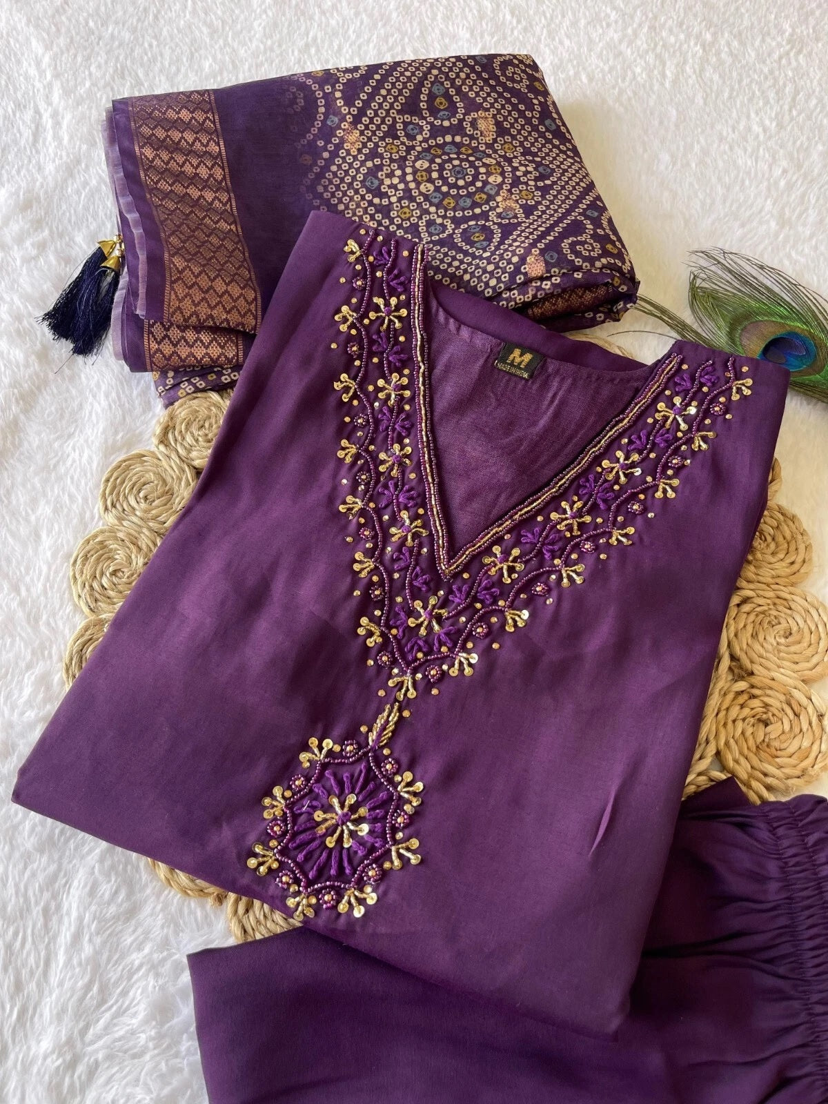Premium Roman Silk Full Stitched Top Pant & Dupatta