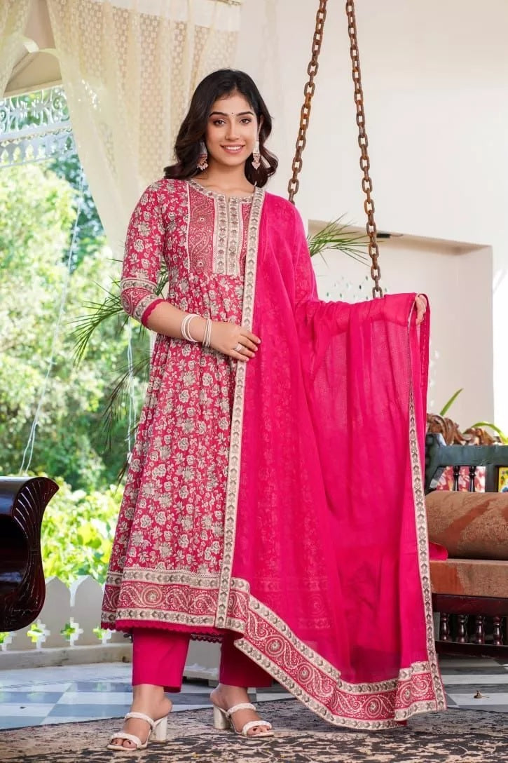 Cotton Print Fancy Bollywood Style Kurti Pant Dupatta