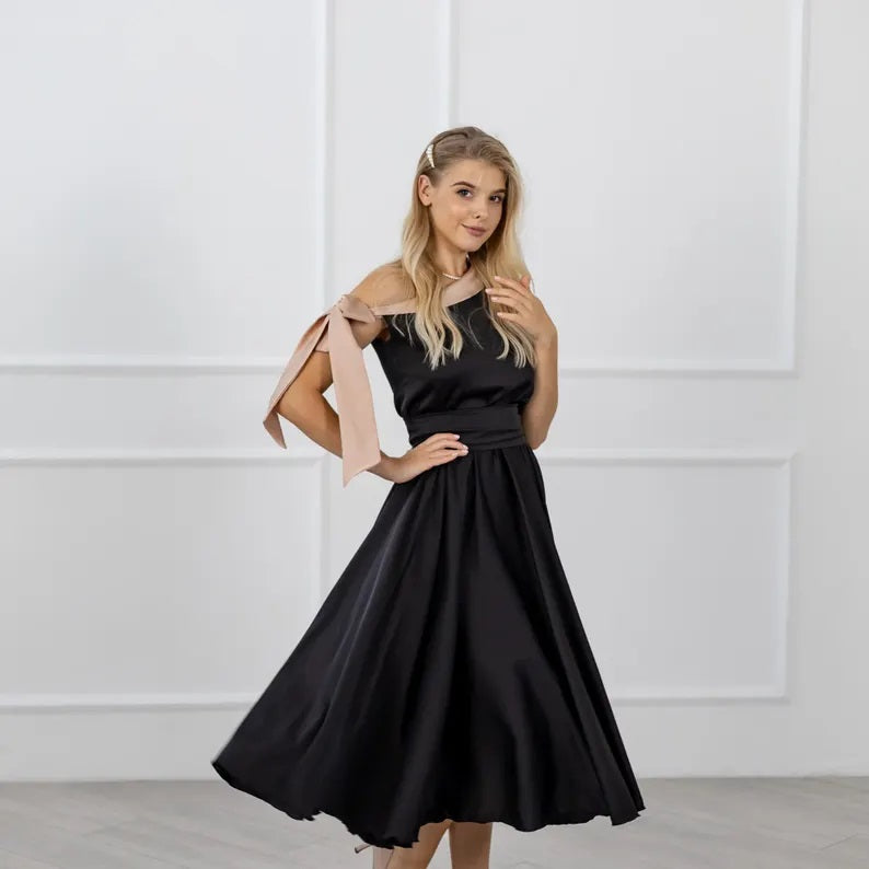 Black One-Shoulder Satin Bridesmaid Dress | Formal Floor-Length Gown