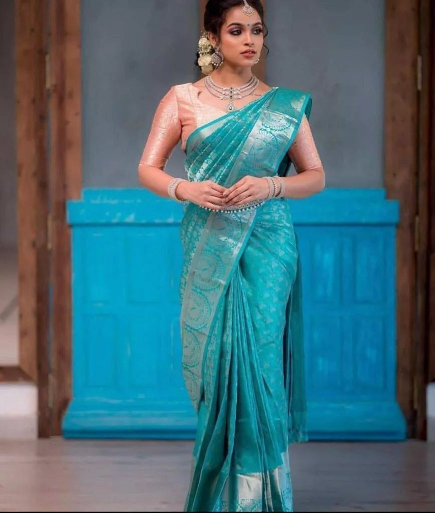 Soft Lichi Silk Beautiful Rich Pallu & Jacquard Work Saree With Blouse