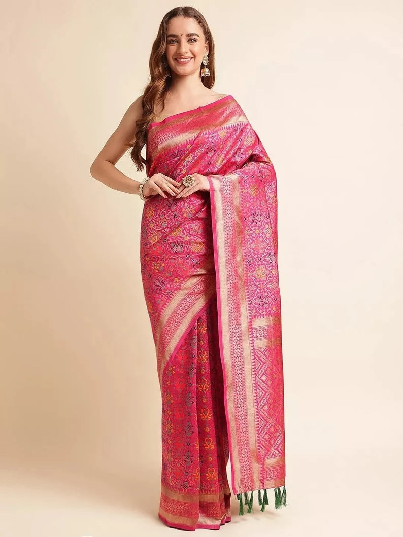 Heavy Banarasi Weaving Patola Silk Saree With Blouse