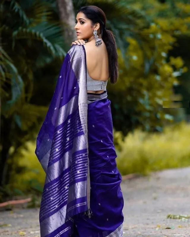 Purple Indian Beautiful Banarasi Soft Silk Saree With Blouse