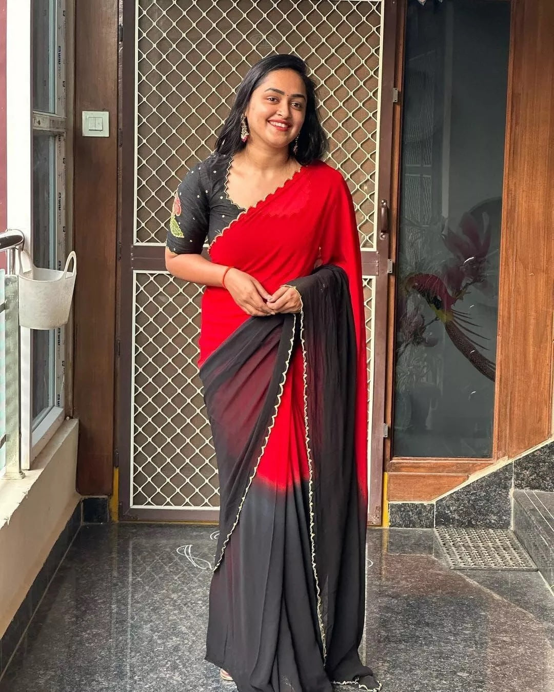 Latest Style Georgette Saree, Wedding Bollywood Sari & Blouse