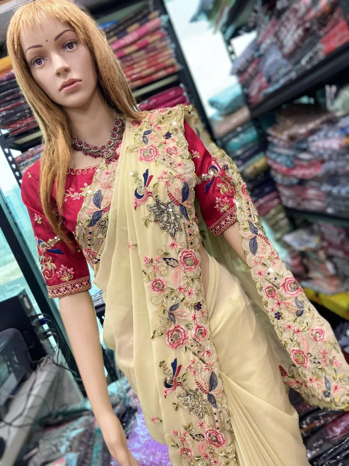 Georgette With Embroidery Work Designer Sari & Blouse