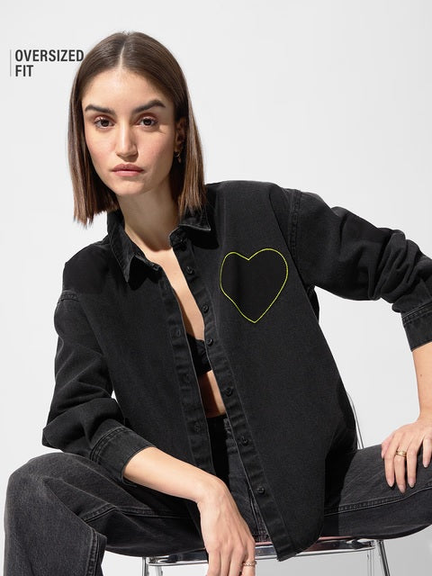 Denim Shacket Charcoal Women Shackets