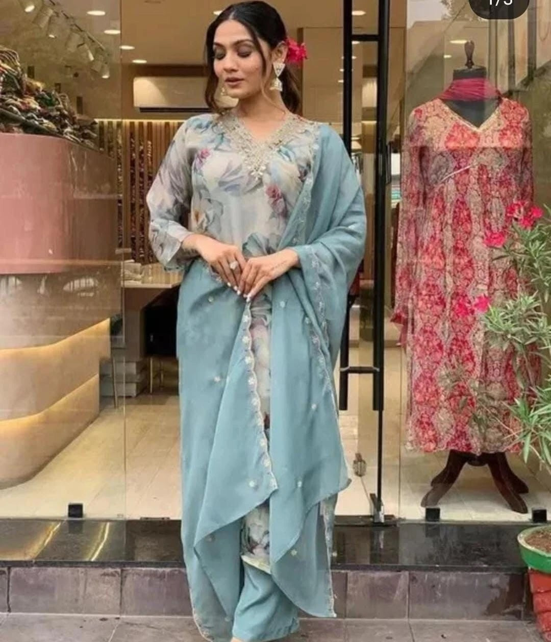 Classic Ethnic Pure Tabby Embroidery Work Kurti Bottom & Dupatta Set