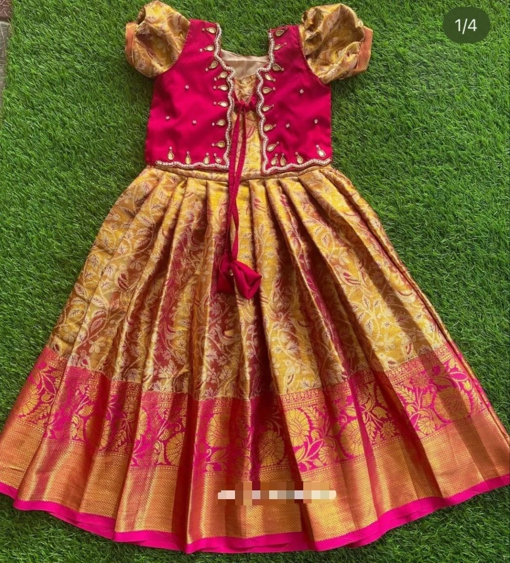 Kids & Girls Wedding Wear Jacquard Traditional Beautiful Coty With Blouse