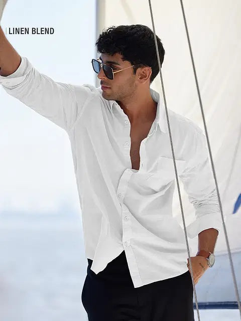 Cotton Linen Pearl White Shirts
