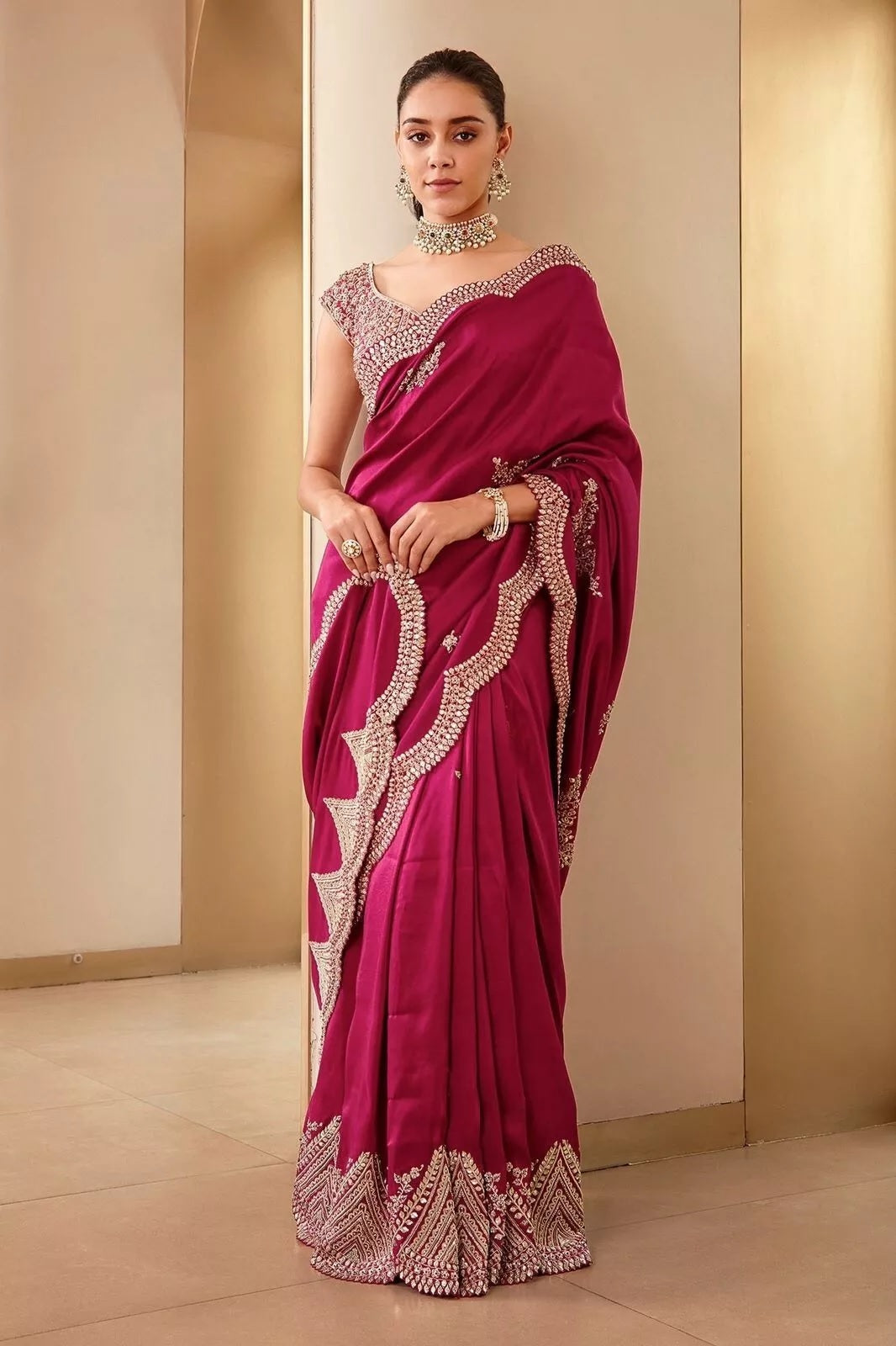Two Tone Vichitra Silk With Sequence Embroidery Work  Sari & Blouse