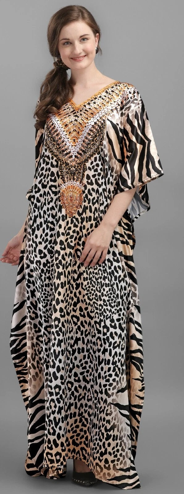 Women Animal Print Kaftan Dresses Free Size Caftan Loungewear Beach Dress