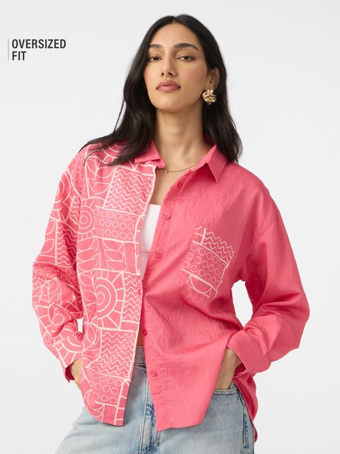 Textured Shirt Desert Rose Women Boyfriend Shirts