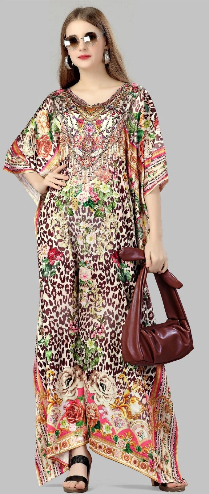 Women's Kaftan Dress Colorful Printed Long Maxi Style Dress