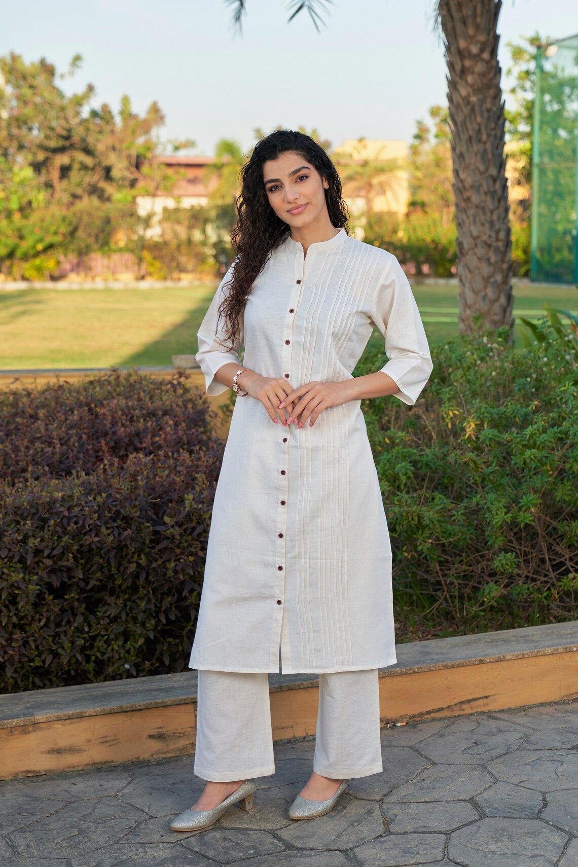 Linen Pleated Kurta Set Kurta Salwar Set for women