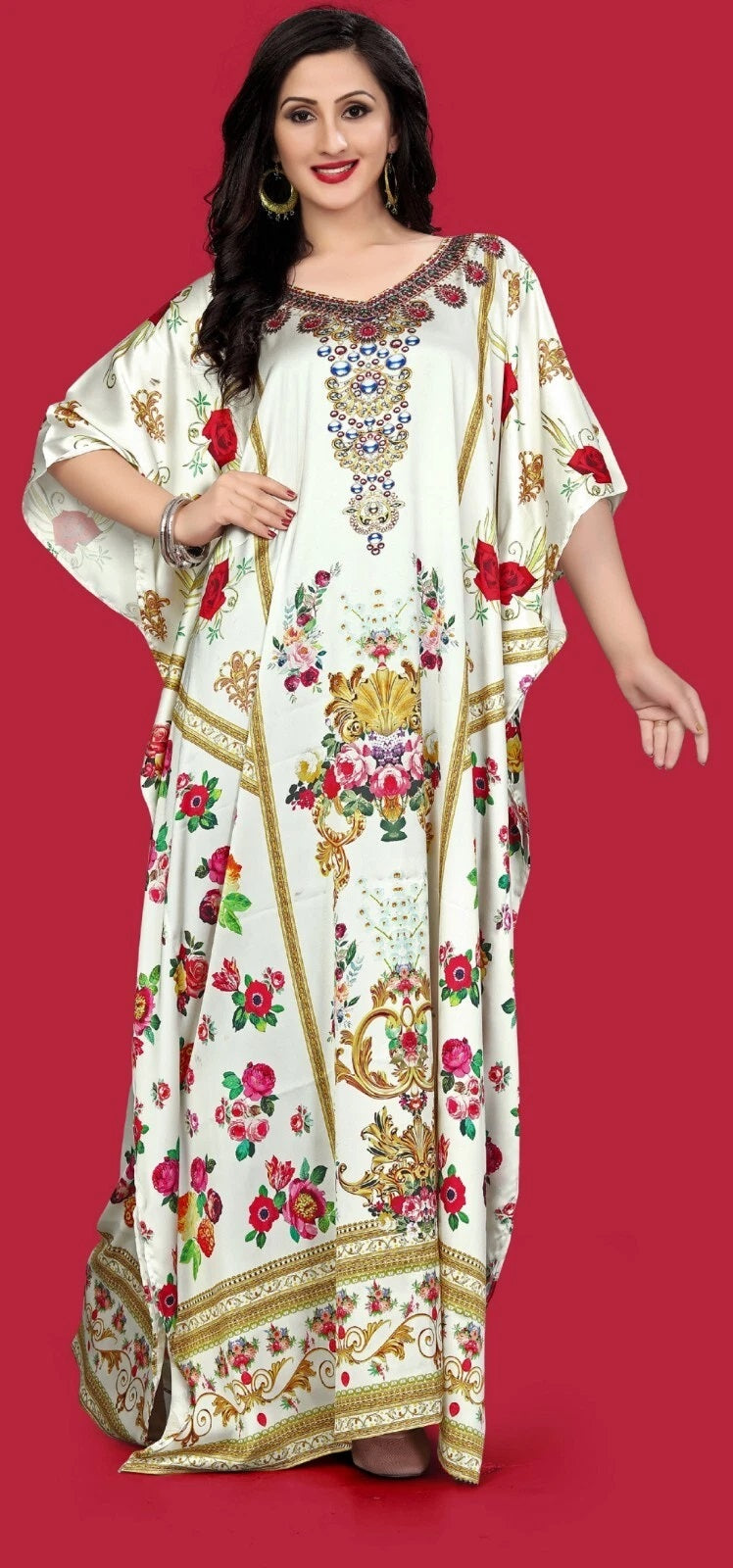 Women's Plus Size Moroccan Print Kaftan Loose Fit Beach Dress