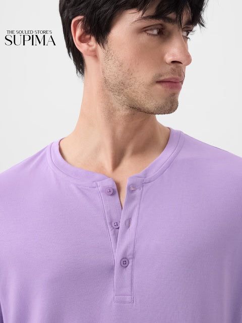 Supima Storm Lilac Supima Full Sleeve Henley T-Shirts