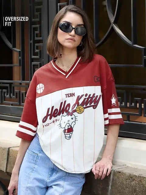 Hello Kitty Varsity Women Oversized T-Shirt