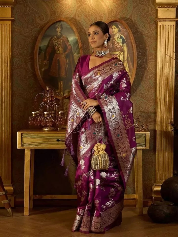 Banarasi Soft Silk Saree & Blouse,Party Wedding Wear Sari & Blouse