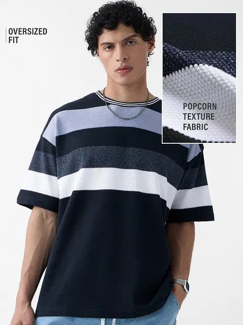 Popcorn Stripes Blue Horizon Oversized T-Shirts