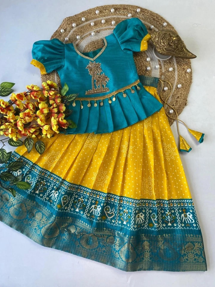 Kids & Girls Heavy Pure Dola Silk With Zari Design Lehenga Blouse 22-KL