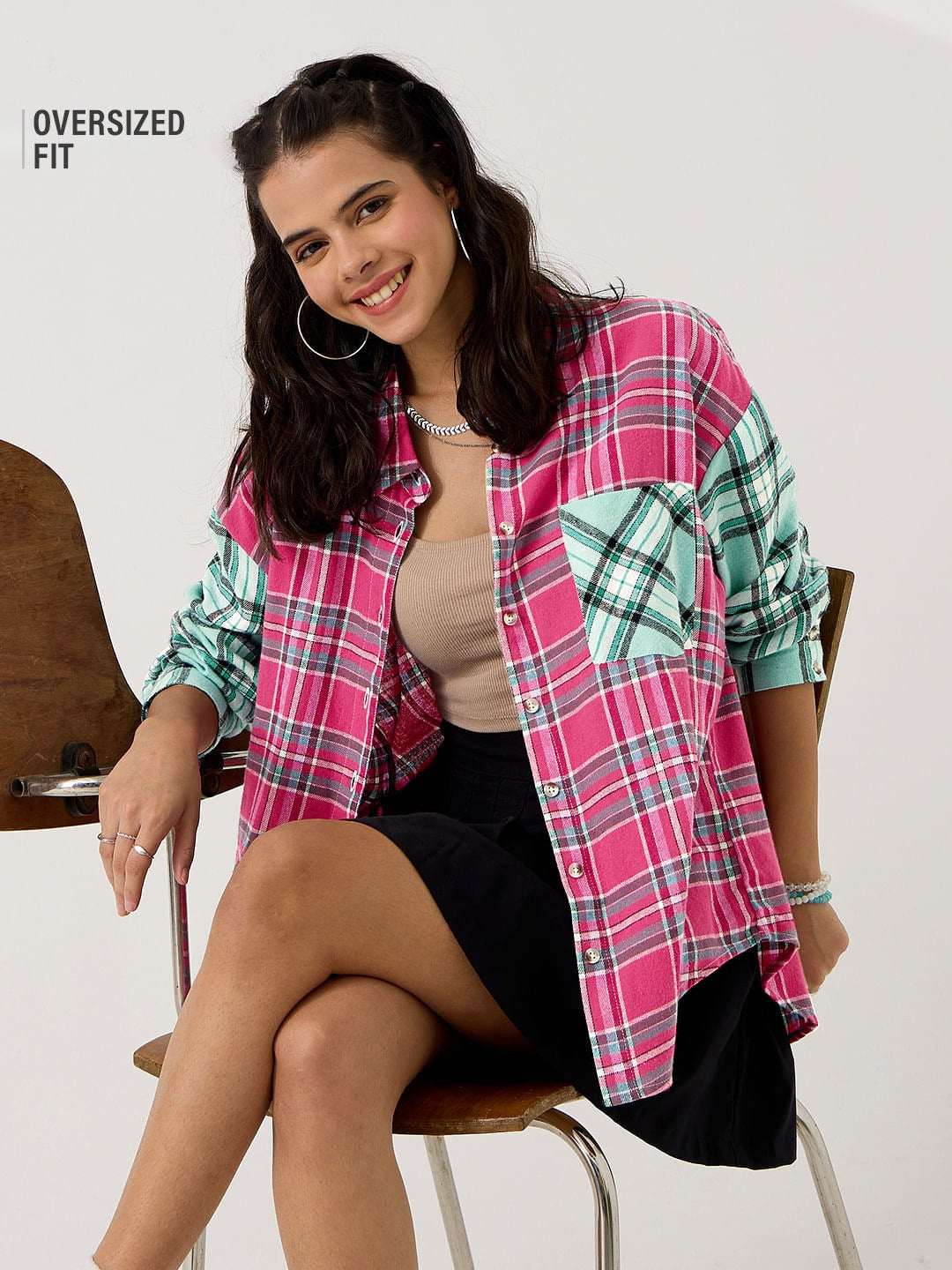 Plaid Viridis And Raspberry Women Boyfriend Shirts