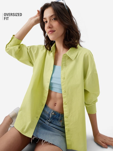 Solids Lime Green Women Boyfriend Shirts