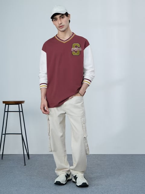 Varsity Scarlet Oversized Full Sleeve T-Shirts