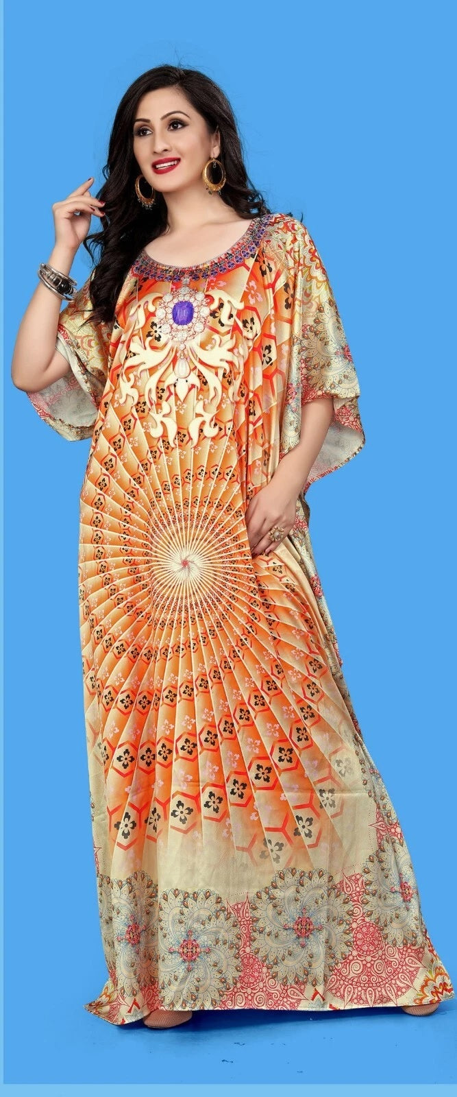 Women's Plus Size Smooth Satin Beach Lounge Kaftan Maxi Dress