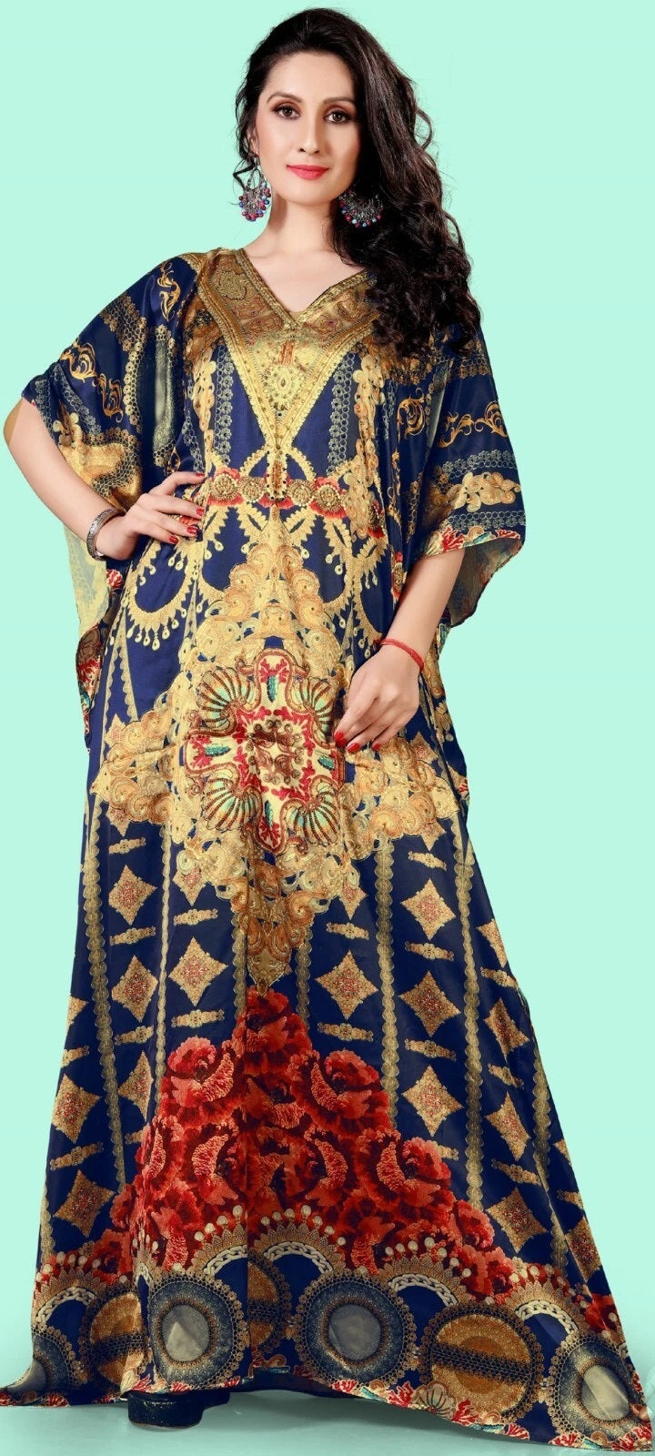 Free size Kaftan dress for women V-Neck Long caftan dress Loungewear