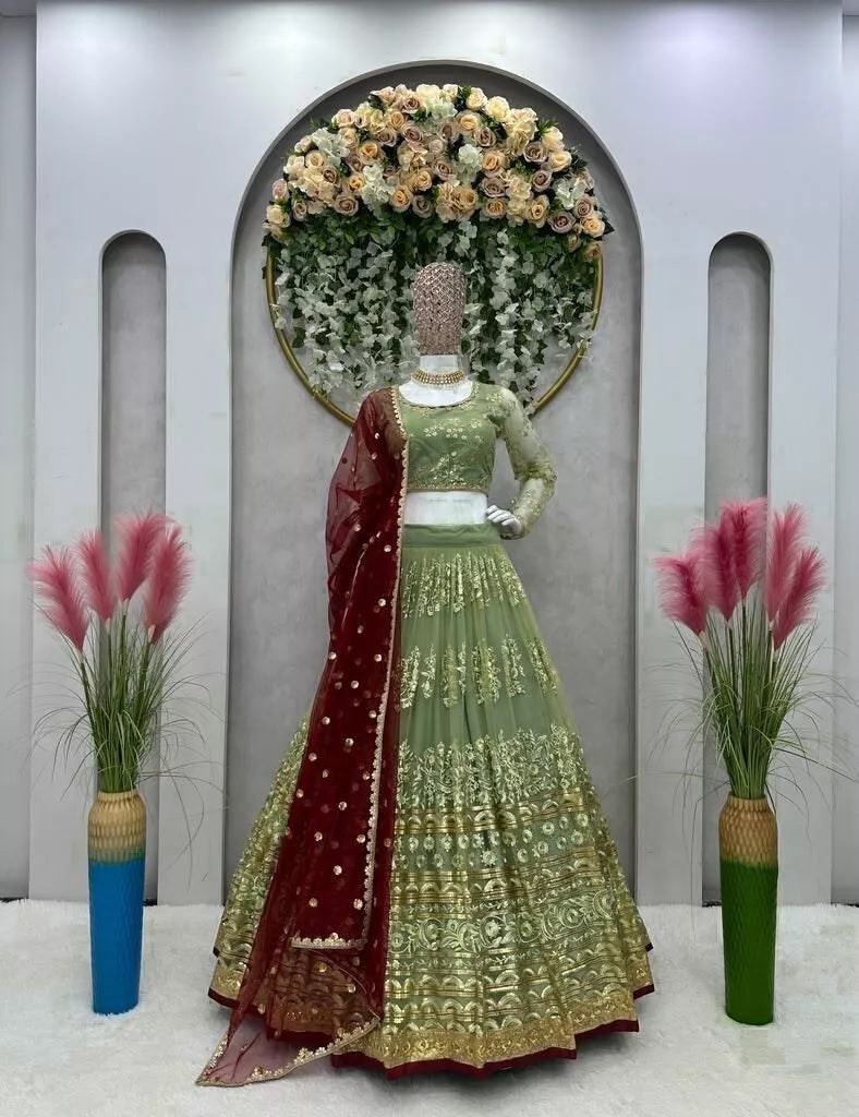 Indian Wedding Ethnic Net With Sequence Work Lehenga Choli & Blouse