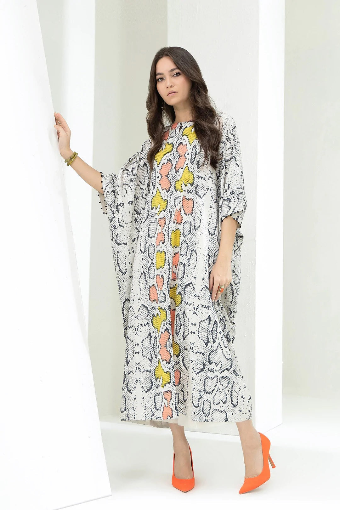 Soft Satin Silk Beach Wear Printed Women's Long Kaftan