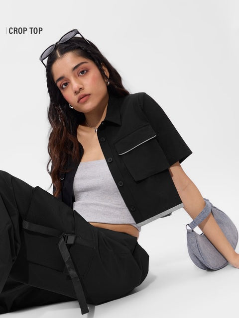 Solids Black Onyx Women Cropped Shirts