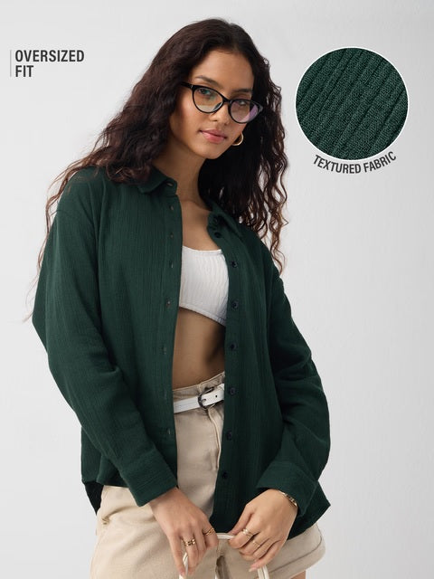 Solids Emerald Green Women Oversized Shirts