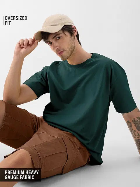Solids Emerald Green Oversized T-Shirts