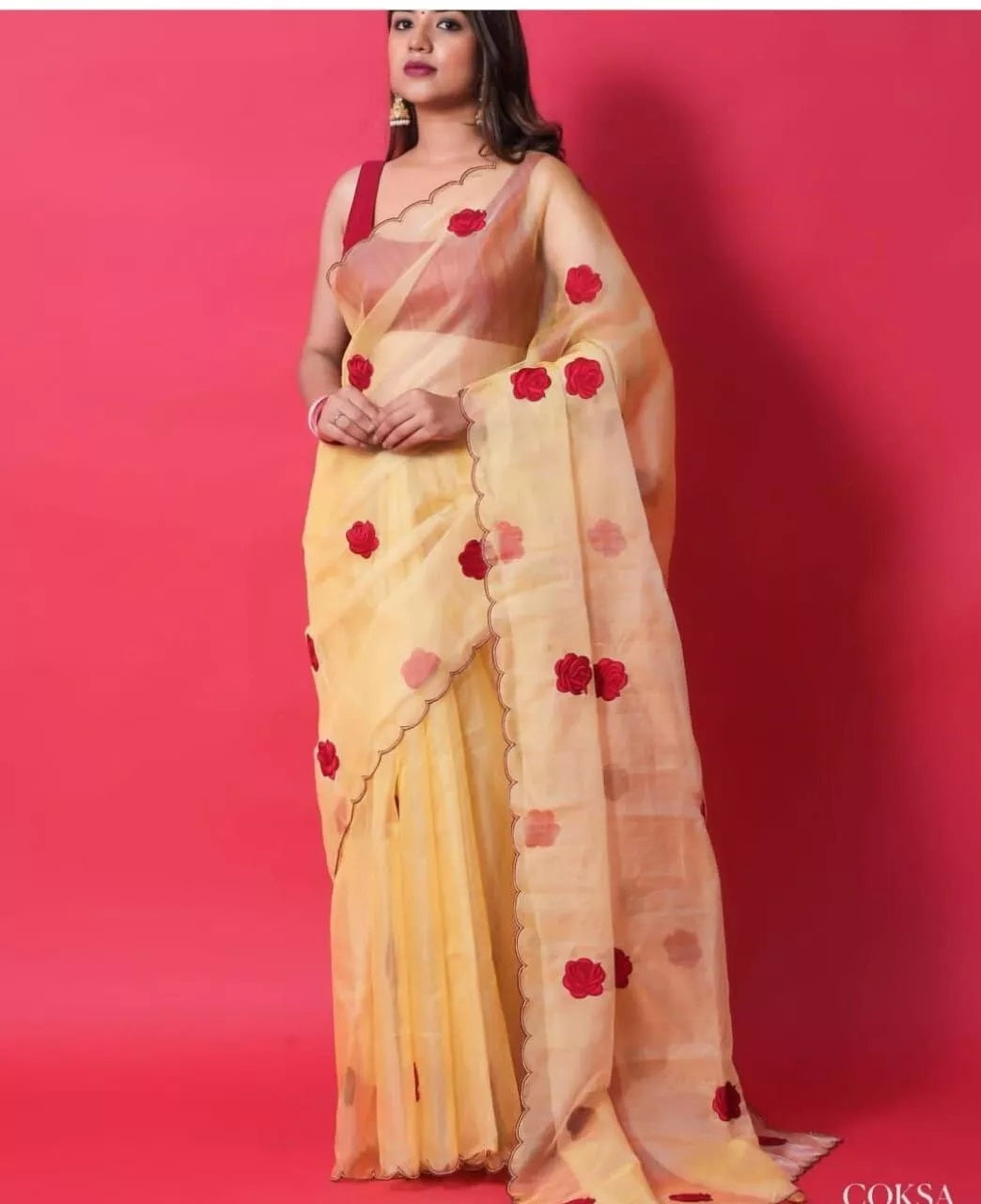 Designer Soft Light Organza Saree,Fancy Wedding Sari & Blouse