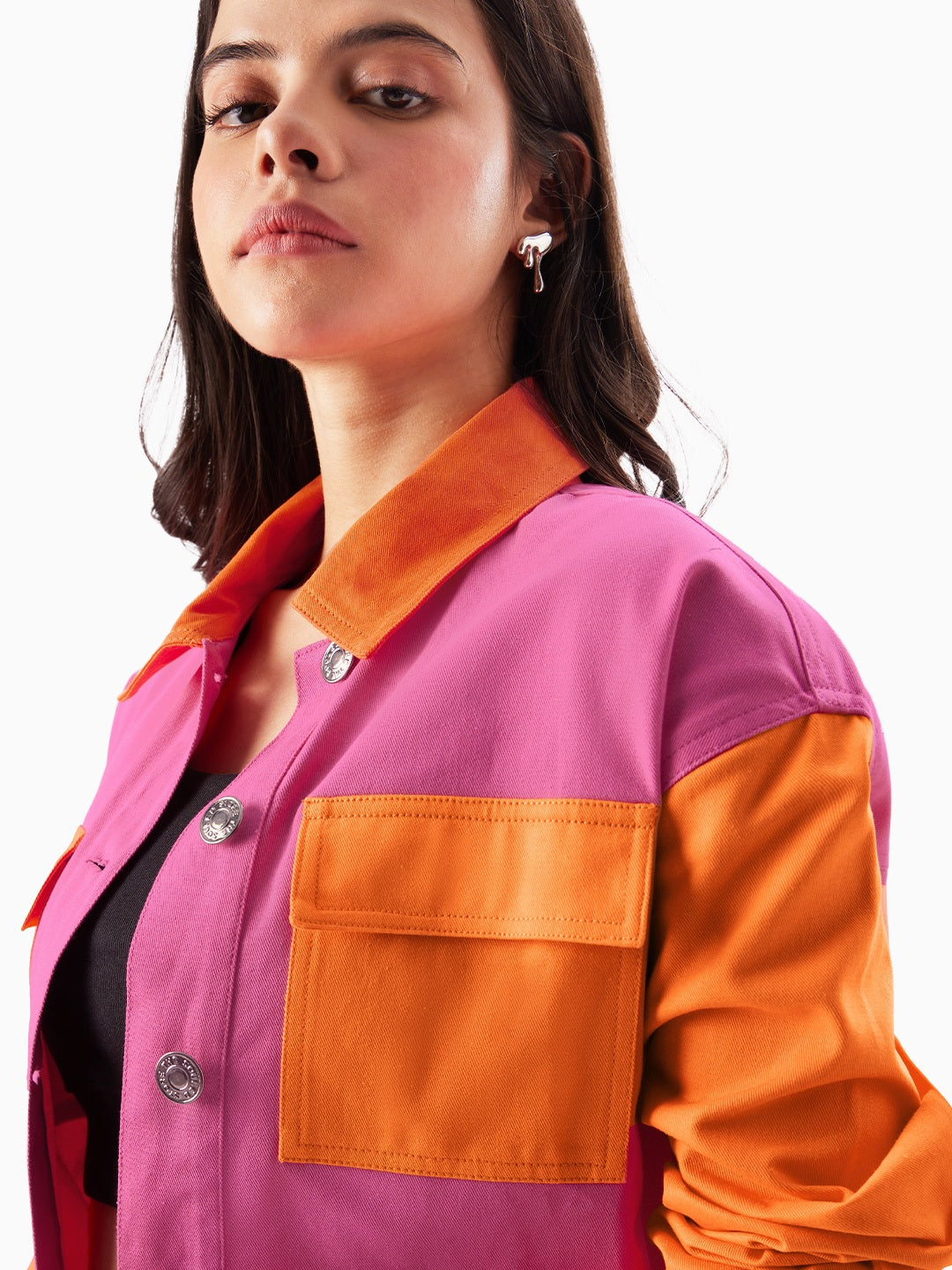 Colorblock Shacket Rosette Women Shackets