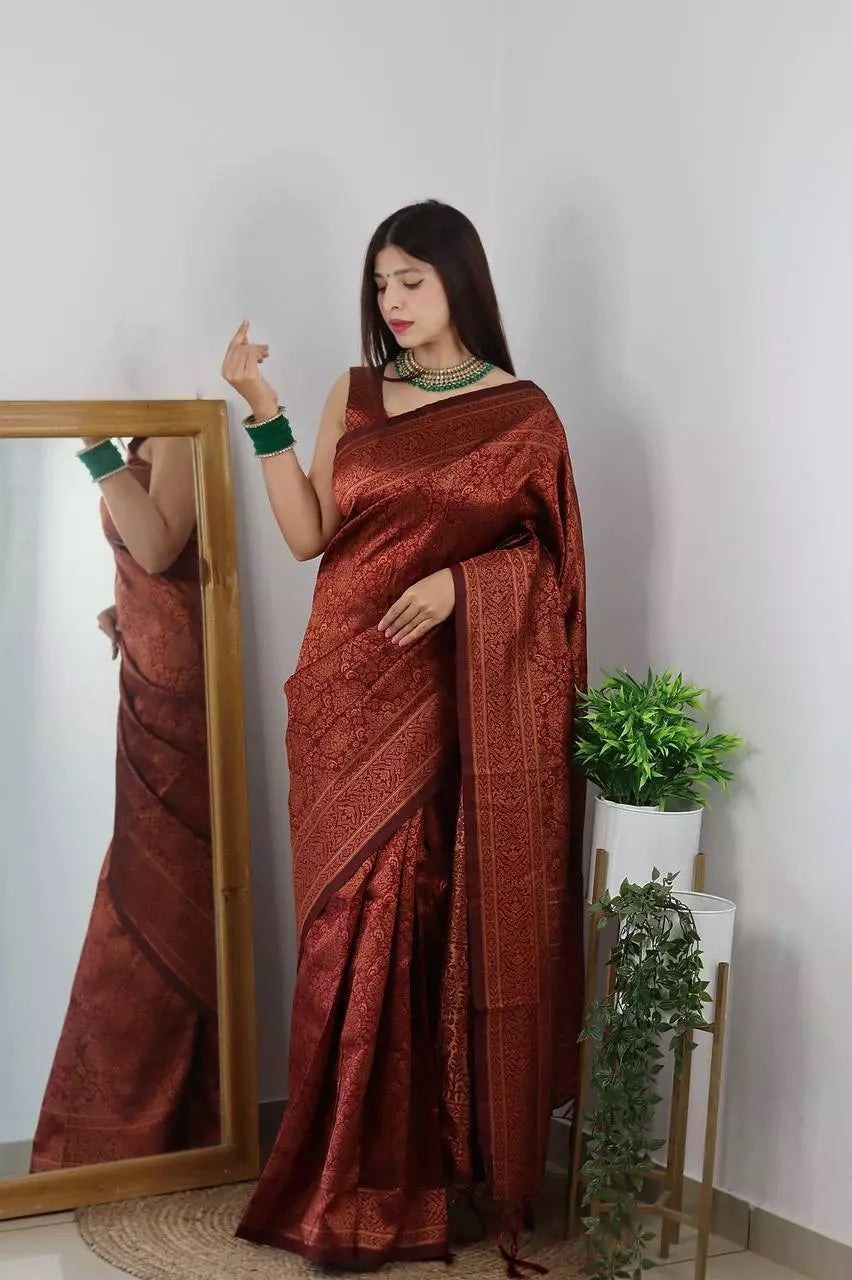 Designer Wedding Banarasi Soft Silk Saree With Blouse