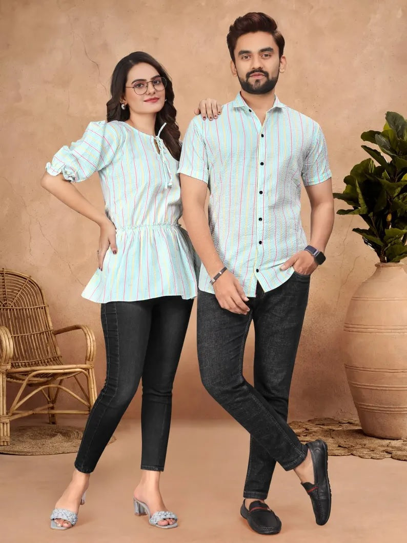 Presenting Couple Men's Shirt & Female Tunic Combo Set